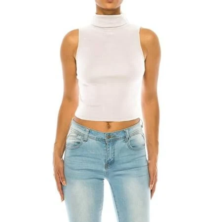 crop top Moa Collection Women's Ribbed Sleeveless High Turtleneck Fitted Knit Crop Tank Walmart - MOA Collection $17.95