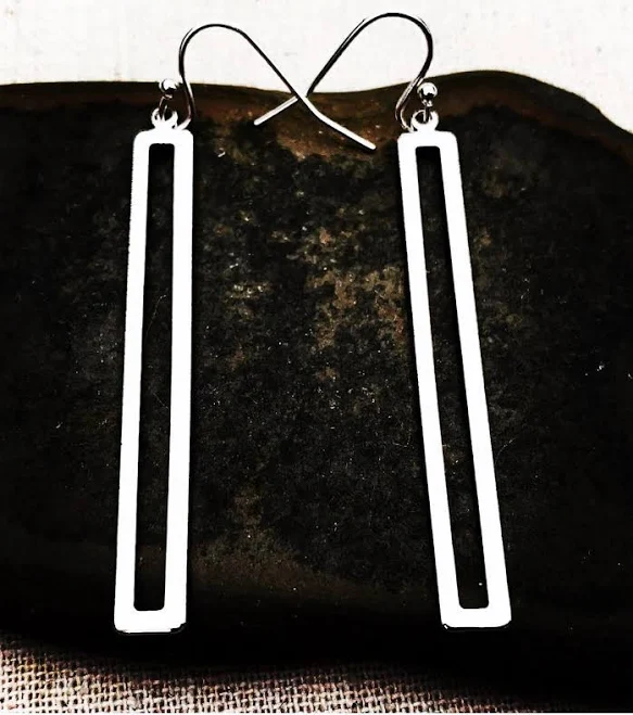 accessory Modern Silver Rectangle Dangle Earrings Etsy - TigerFlowerJewelry $23.99