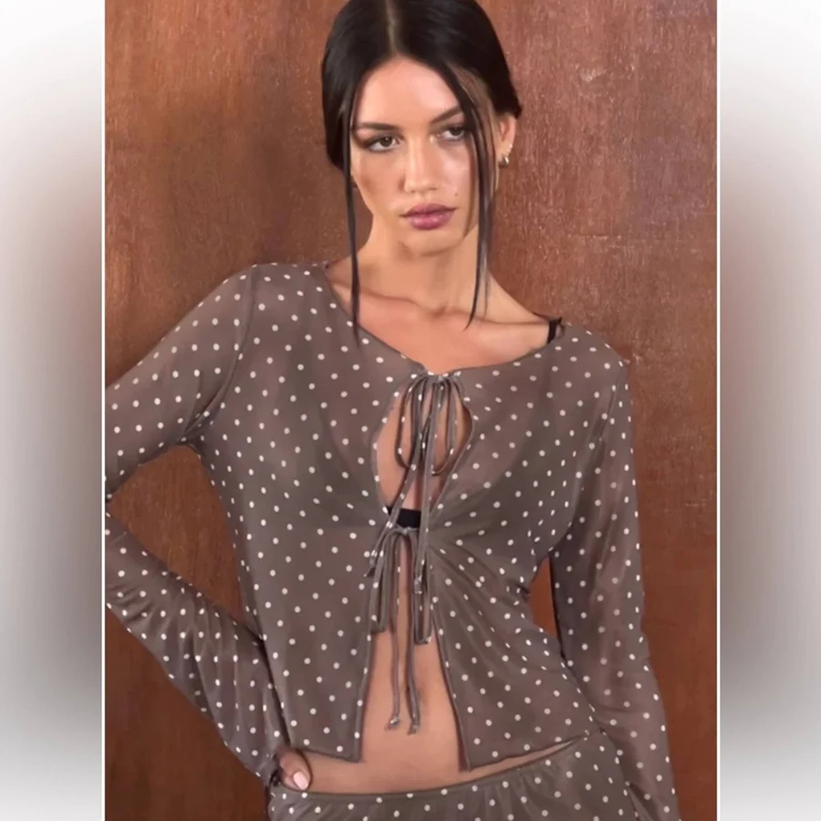 top Motel Rocks Tops | Motel Araceli Brown Polka Dot Tie-Front Top | Color: Brown/Cream | Size: S | Merfnyc's Closet Poshmark $25
