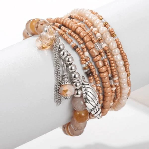 accessory Natural Stone Shell Crystal Tassel Charm Bracelet Ella Moore $24.99