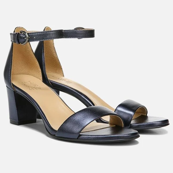 shoes Naturalizer Vera Dress Sandals, French Navy Leather, 8.5 Wide | Almond Toe, Block Heels, Ankle Strap, Non-Slip Outsole Naturalizer $119.99
