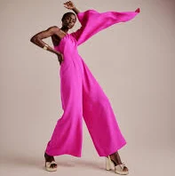 jumpsuit NC x Lisou Pink Crepe One Shoulder Jay Draped Jumpsuit nobodyschild.com $84