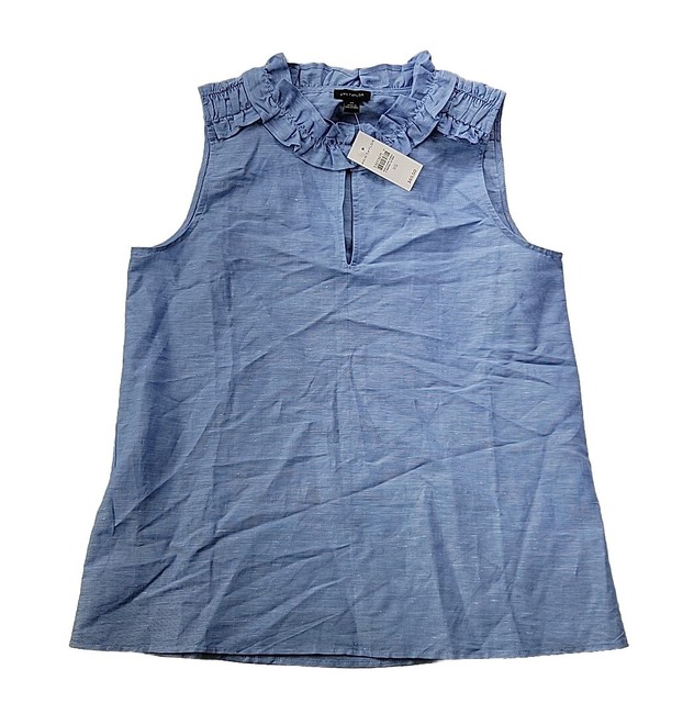 sleeveless top NEW Ann Taylor Women's XS Sky Blue Sleeveless Blouse Top Ruffle Neck Linen Blend eBay $16.99