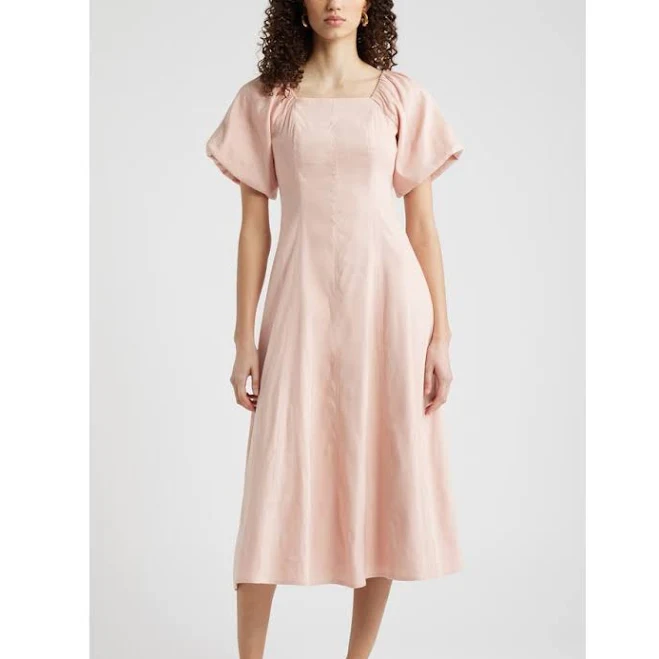 dress Nordstrom Linen Blend Midi Dress with Seam Detail Nordstrom $149
