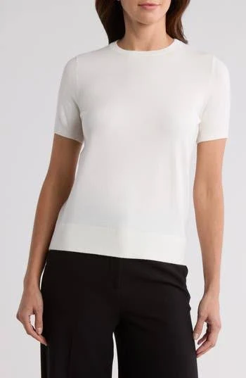 top Nordstrom Slim Fit Short Sleeve Sweater in Ivory Cloud at Nordstrom Rack, Size Xx-Small Nordstrom Rack $29.97