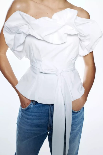 top NWT Zara White Voluminous Poplin Top Off Shoulder Size XS 2649/545 eBay $35