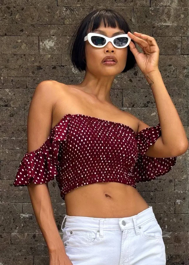 top Off Shoulder Polka Dot Crop Top with Flutter Straps Etsy - WeltentaenzerBerlin $46.63