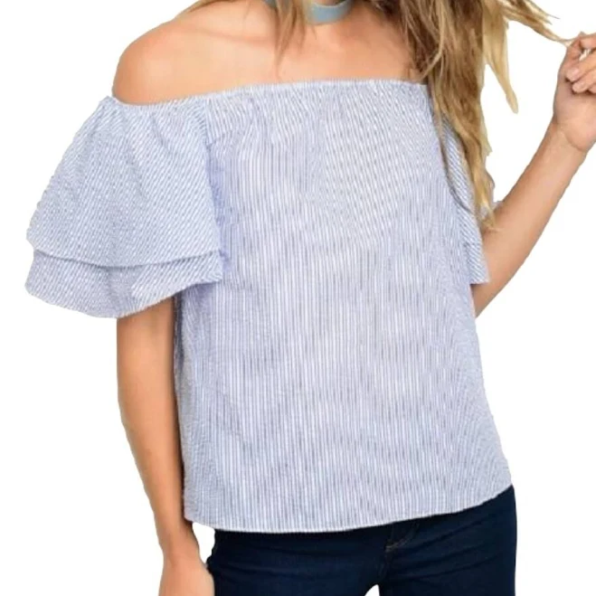 off-shoulder top Off The Shoulder Stripe Blouse eBay - our_sunshine_boutique $8.55