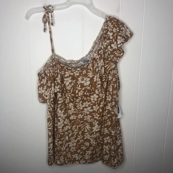 top Old Navy One Shoulder Floral Top Women's Size Large Rust Cream One eBay - gussiedup1031 $13.49