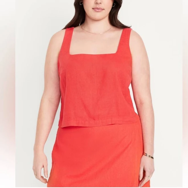 crop top Old Navy Tops | Old Navy Cropped Square Neck Linen Blend Top In Bright Coral, Nwt | Color: Orange/Red | Size: XL | Quehlscloset's Closet Poshmark $20