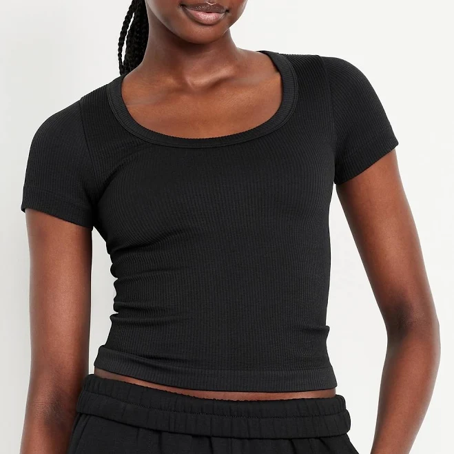 top Old Navy Women's Exhale Seamless Cropped Rib T-Shirt Old Navy $6.99