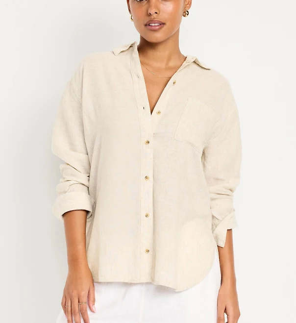 top Old Navy Women's Linen-Blend Loose Button-Down Shirt Old Navy $26.99
