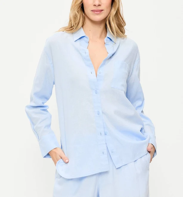 top Old Navy Women's Linen-Blend Loose Button-Down Shirt Old Navy $44.99