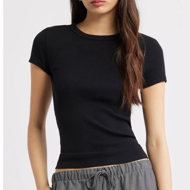 top Open Edit Rib Short Sleeve Shirt Nordstrom $25