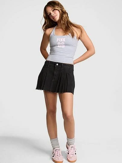 mini skirt PINK Denim Pleated Mini Skirt Victoria's Secret $18.99