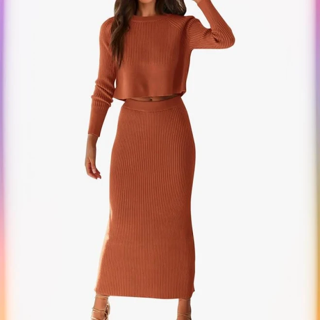 matching set Prettygarden Elegant Ribbed Midi Skirt and Crop Sweater Set Poshmark $30