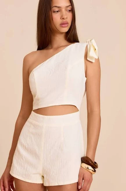 romper PrettyLittleThing Women's Linen Look One Shoulder Playsuit in Lemon | Size: 12 Nasty Gal - US $28.4