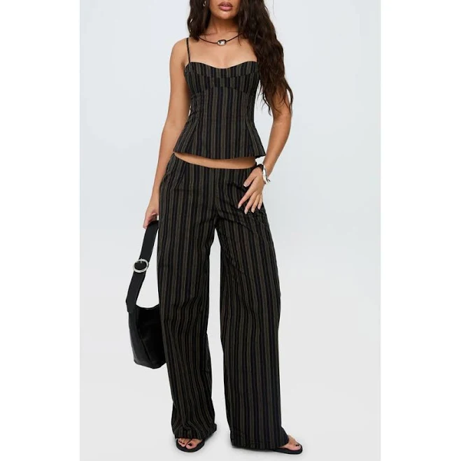 matching set Princess Polly Kierstyn Stripe Womens Crop Cotton Top & Wide Leg Pants Set Nordstrom $84