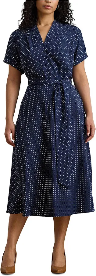 dress Ralph Lauren Women's Polka- Dot Belted Crepe Midi Dress Dillard's $130.65