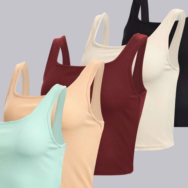 top Real Essentials Women's Ribbed Square Neck Cropped Tank Top Real Essentials $32.99