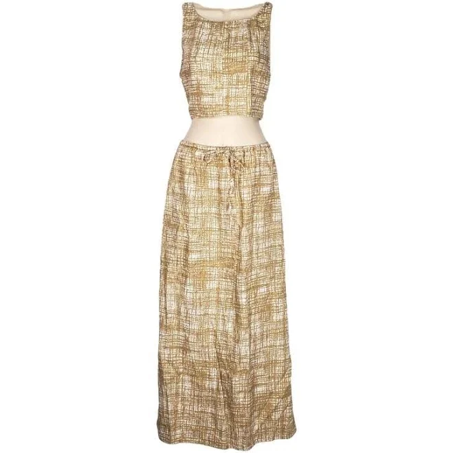 two piece set Reformation Linen Cropped Top & Midi Skirt Set Beige M Vestiaire Collective $155
