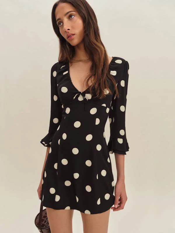 polka dots outfits Reformation Lyssa Dress | Black | 6 Reformation $218