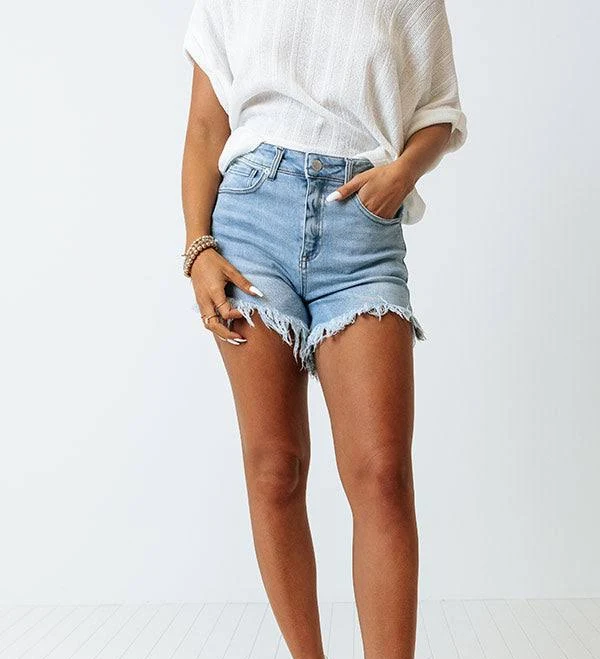 bottoms Risen High Waist Frayed Shorts Impressions Boutique $46