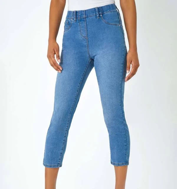 leggings Roman Women's Cropped Stretch Elastic Waist Denim Leggings Next USA $75