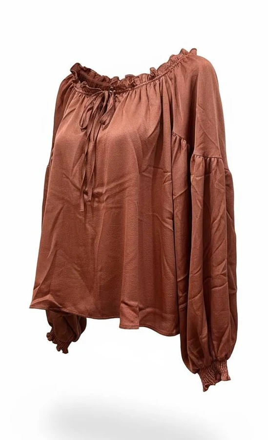 top Ruffle Off-Shoulder Blouse Terracotta Tie-Front Top BellanBlue $92.99