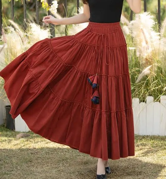 skirt Rust Corduroy Tiered Maxi Skirt Etsy - Ylistyle $39.6