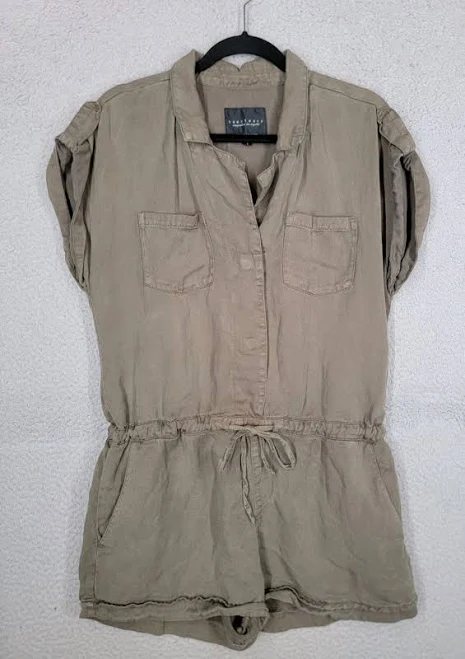 romper Sanctuary Romper Large Linen Blend Olive Green Drawstring Waist Short eBay - mon-203015 $19.99