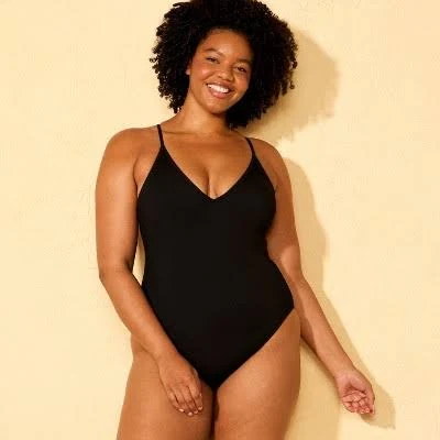 top Shade & Shore Women's Ribbed Plunge Neck Cheeky Coverage One Piece Target $30
