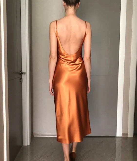 dress Silk Satin Midi Length Slip Dress with Open Back Etsy - Seller $135