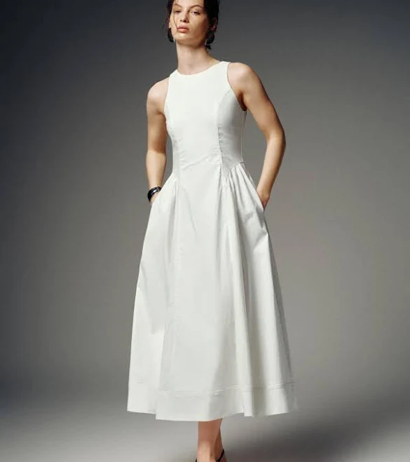 dress Sleeveless A-Line Linen Blend Midi Dress urbanrevivo $63.9