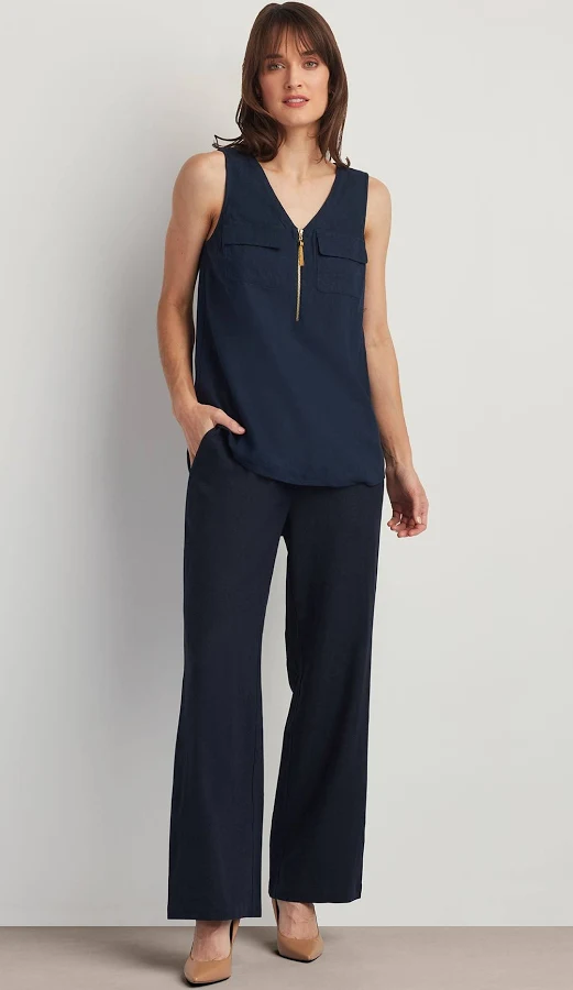 sleeveless top Sleeveless Linen Blend Utility Top Ellen Tracy $62.3