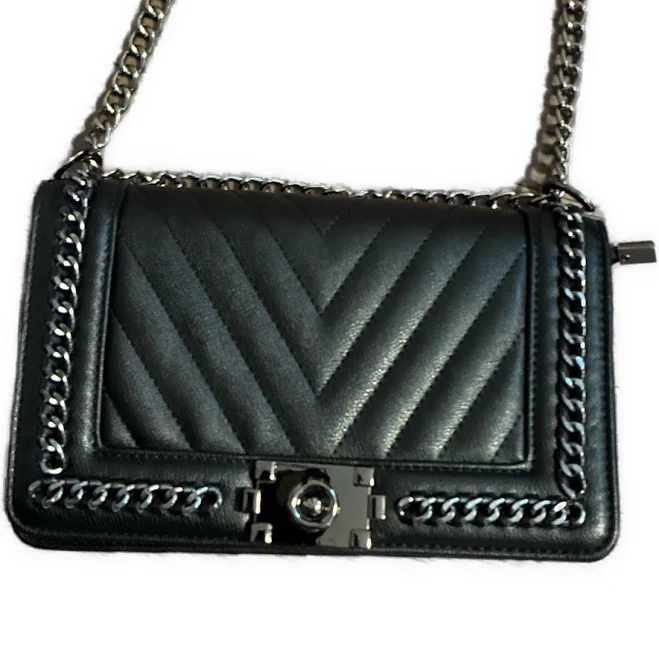bag Solid Black Vegan Faux Leather Silver Chain Crossbody Bag eBay - sassycatclothing $20.99
