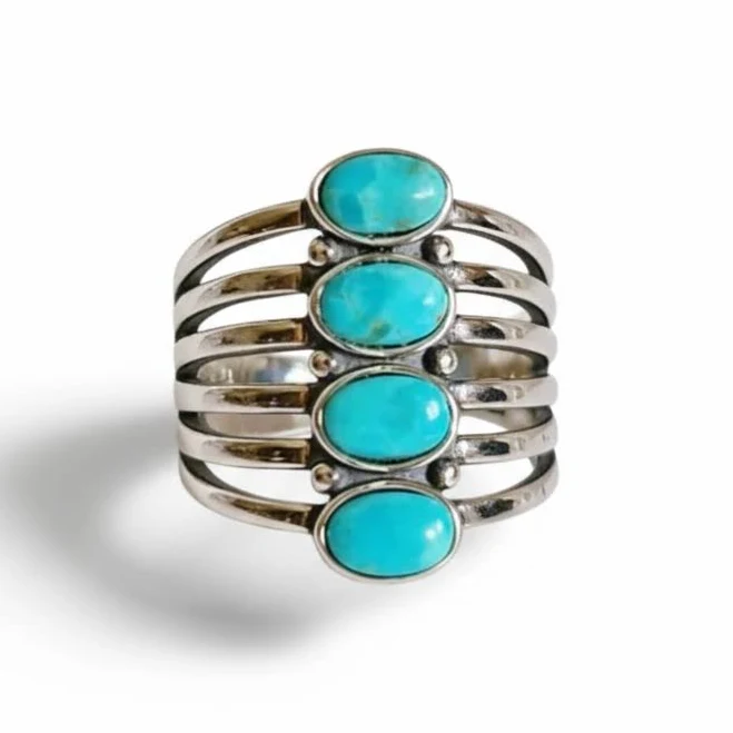 accessory Sterling Silver Genuine Turquoise Bohemian Statement Ring Emma Vera Jewelry $89