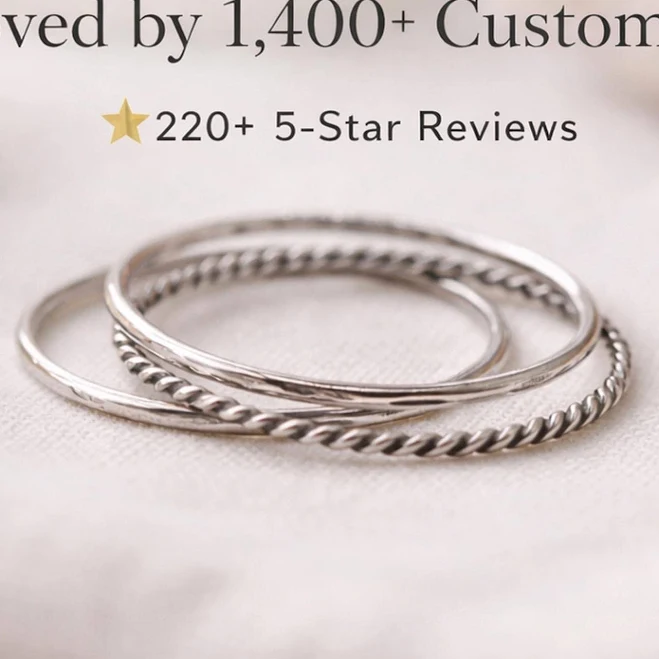 accessory Sterling Silver Hammered & Twist Stacking Rings Set of 3 Etsy - WPshoppe $33