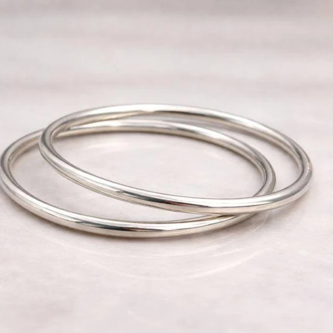 accessory Sterling Silver Minimalist Bangle Set of 2 Etsy - Seller $20