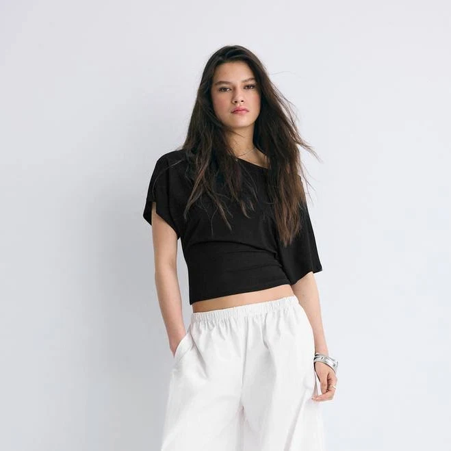 top Stradivarius Short Sleeve Boat Neck T-Shirt Stradivarius $25.9