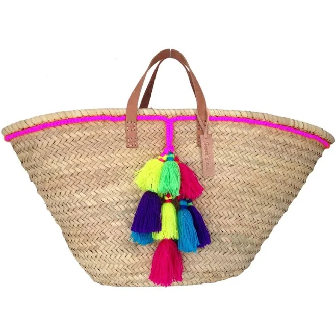 bag Straw Beach Bag with Wool Pom Pom French Baskets $53
