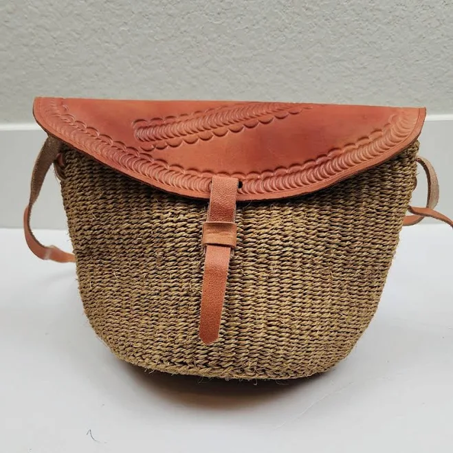 bag Straw Crossbody Bag with Leather Flap Etsy - Seller $48