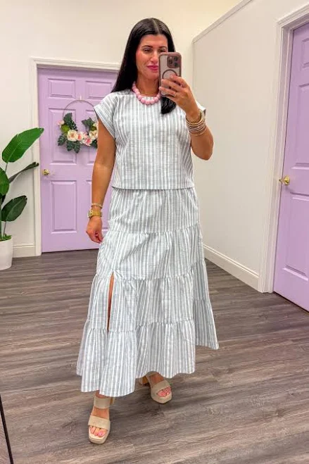matching set Striped Midi Skirt Set Purple Door Boutique $76.99