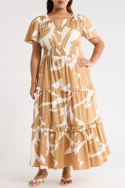 dress Sugarlips Hazel Abstract Palmer Poplin Tiered Maxi Dress Nordstrom $99