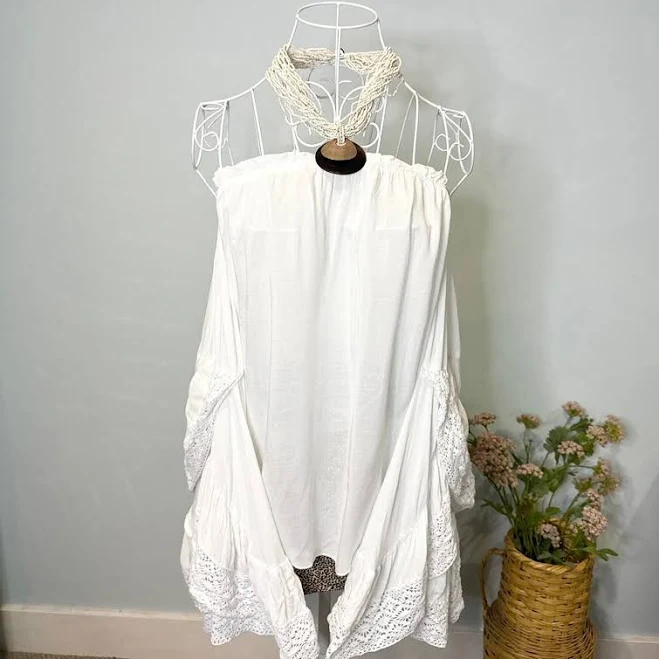 off-shoulder top Surf Gypsy Off The Shoulder Fairy Crochet Blouse with Flowy Bell Sleeves Poshmark $50