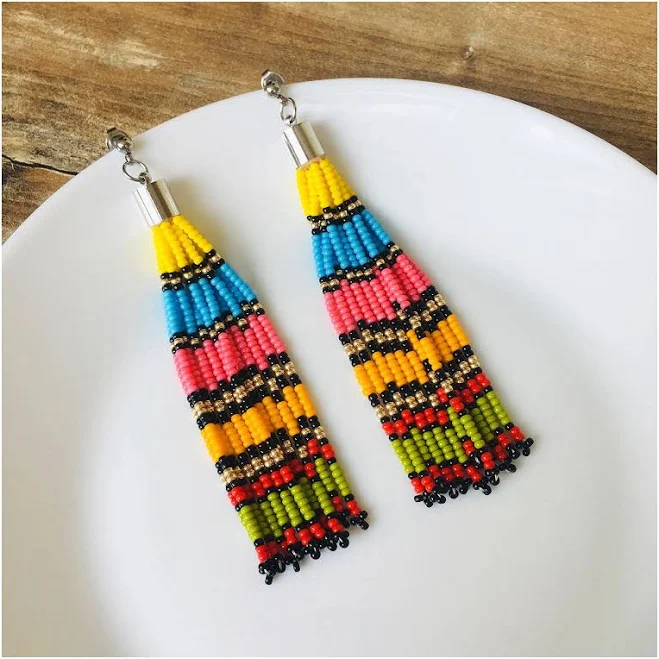 accessory Tribal Seed Bead Tassel Earrings Etsy - JewelryByJullia $35.7