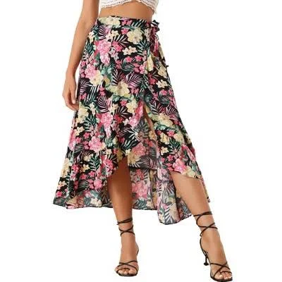 skirt Tropical Floral Print Ruffle Self Tie Knot Split Midi Skirt Target $31.99