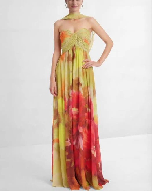 dress Truly Extraordinary Floral Chiffon Maxi Dress with Scarf sunfere $142