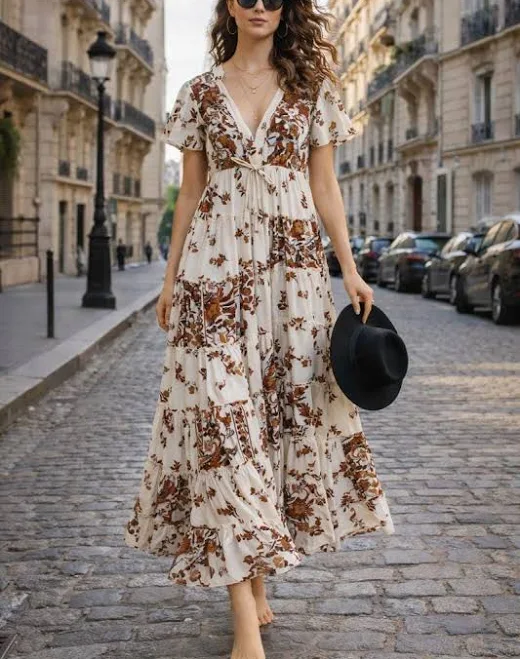 dress Vintage-Inspired Boho Floral Maxi Dress with Sleeves Etsy - Seller $73.19