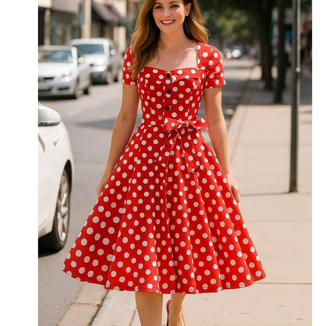 dress Vintage Square Collar Polka Dot Midi Dress Etsy - Seller $41.49